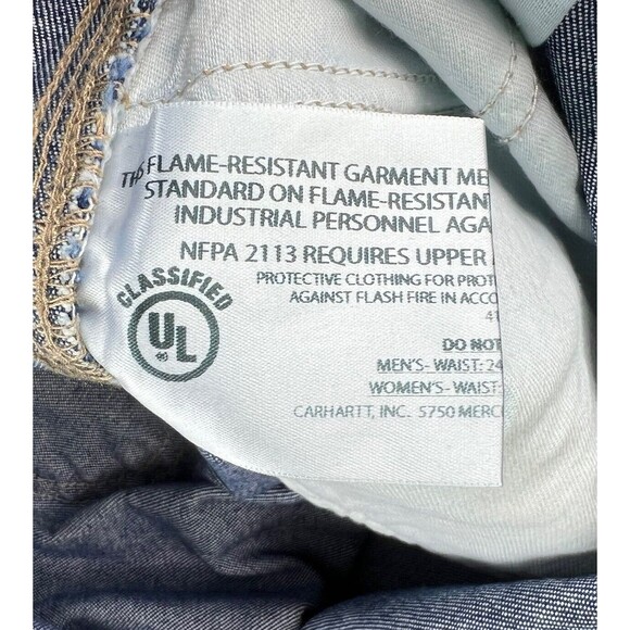 New Carhartt Mens Flame Resistant Signature Denim Dungaree FRB13 DNM 42 x 33 - Picture 15 of 16